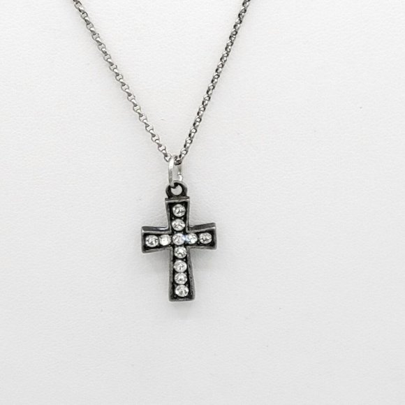 JK By Thirty One Metal Cross Pendant Rhinestone Round Link Chain Necklace 16 in - Picture 2 of 7
